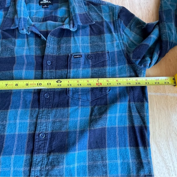 O'Neill Men's Medium Navy Blue Shirt Redmond Plaid Stretch Flannel Long Sleeve - Picture 7 of 12